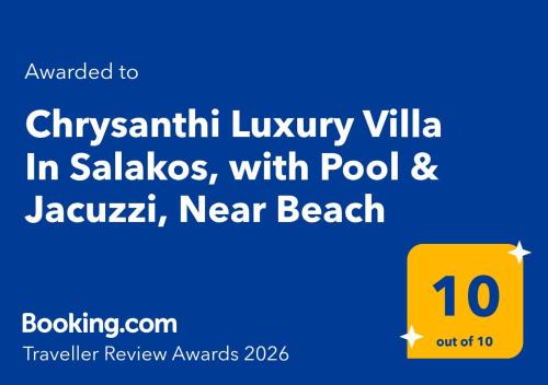 Salakos Villa | Chrysanthi Luxury Villa In Salakos, with Pool & Jacuzzi, Near Beach