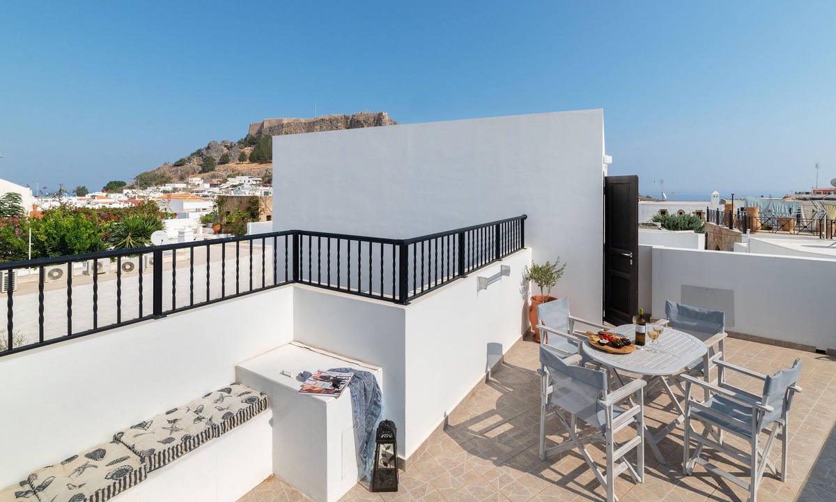 Lindos Apartment | Lindos Olive Suite - luxury apartment with private roof terrace and seaview