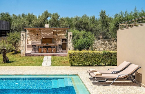 Kato Stalos Villa | Kalisti Estate: 6-Bedroom/500m to Beach/Private Pool/Playground/BBQ Area