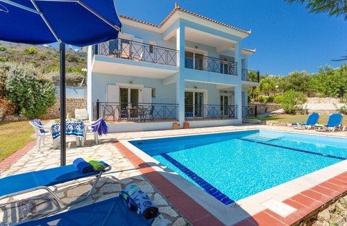 Skala Villa | Skala Villa Blue Large Private Pool Walk to Beach Sea Views A C Wifi - 2824