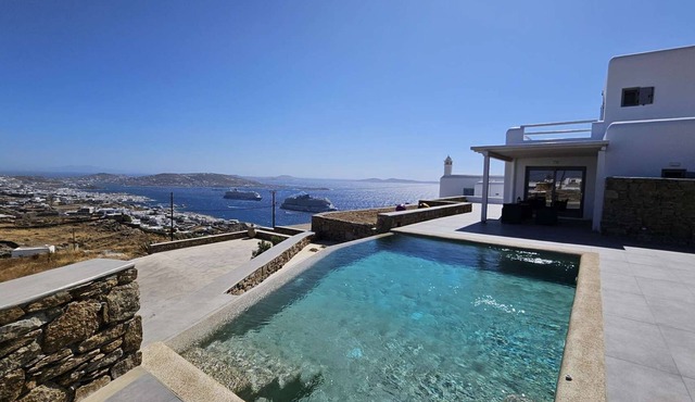 Aether Mykonos 3BR Villa with Port & Town Views in Tourlos