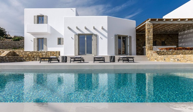 Cycladic Island Twin Villas over Kalafati Beach with Scenic views of Aegean Sea