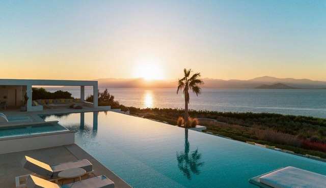 Extravagant Paros Villa | 13 Bedrooms | Villa Bellagio | Panoramic Sunset & Sea Views | Private Olympic-Size Pool | Tennis & Basketball Court | Ambelas