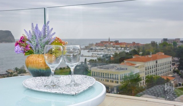 Luxury private apartments in hotel building with beautiful sea view and Old town in Budva