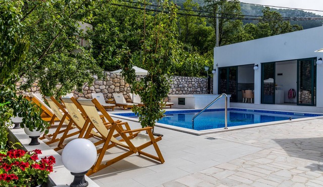 Modern villa with swimming pool overlooking the green hills of Budva
