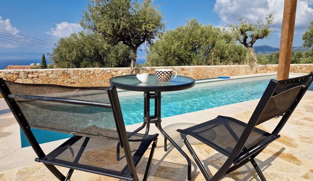 Stunning villa with breathtaking mountain and sea views and private pool.