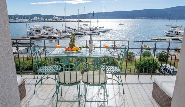 Stylish Art Deco residence, sun soaked balcony, stunning views over Kotor Bay