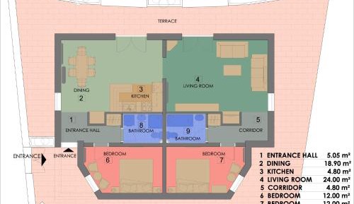 Two-Bedroom Apartment with Terrace and Garden View